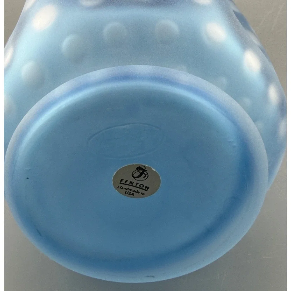Vintage Fenton Vase Satin Blue Opalescent Optic Dot Pinch Crimped Rim 8